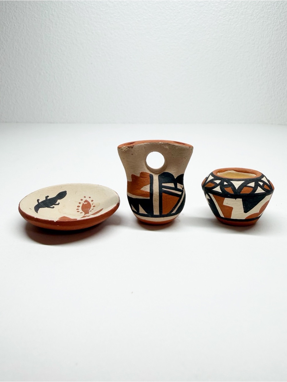Vintage Jemez Montoya Native Pueblo Mini Pottery Plate Wedding Vase Pot